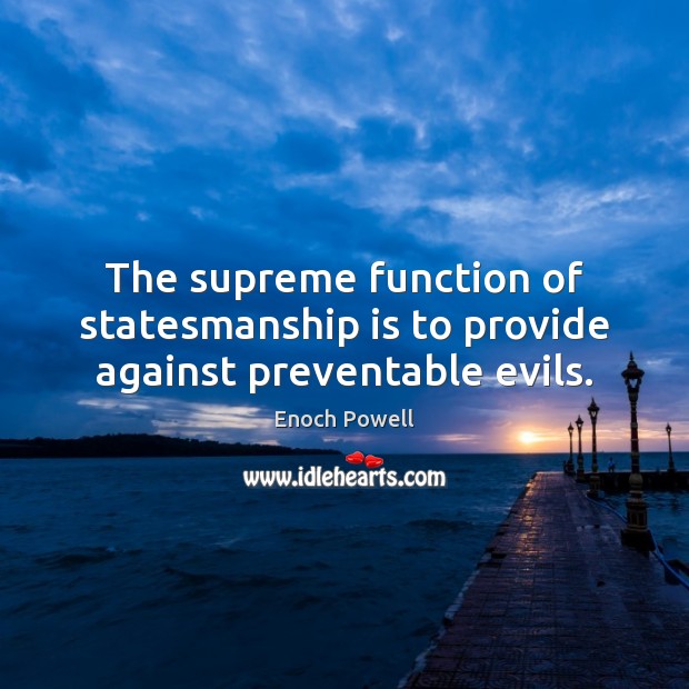The supreme function of statesmanship is to provide against preventable evils. Enoch Powell Picture Quote