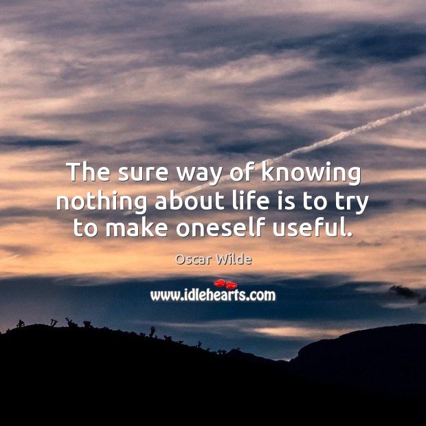 The sure way of knowing nothing about life is to try to make oneself useful. Oscar Wilde Picture Quote