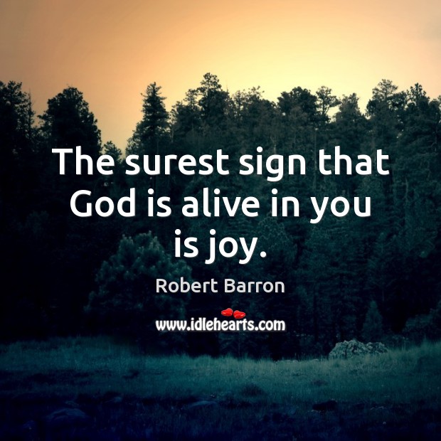 The surest sign that God is alive in you is joy. Robert Barron Picture Quote