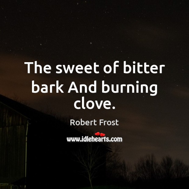 The sweet of bitter bark And burning clove. Robert Frost Picture Quote