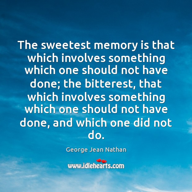 The sweetest memory is that which involves something which one should not George Jean Nathan Picture Quote
