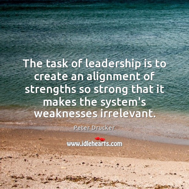 The task of leadership is to create an alignment of strengths so Leadership Quotes Image