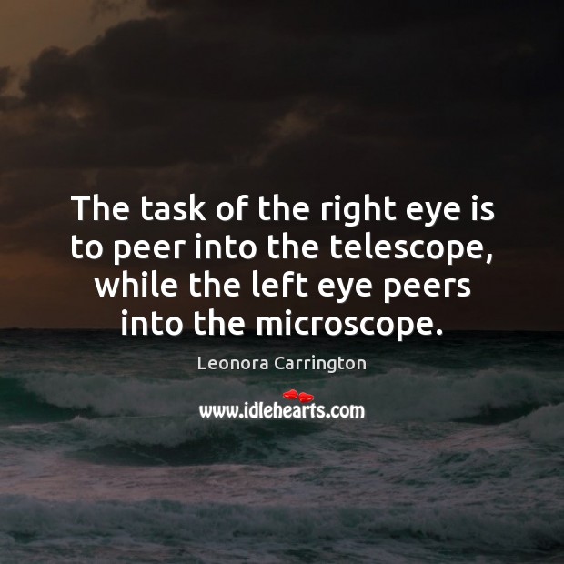 The task of the right eye is to peer into the telescope, Leonora Carrington Picture Quote