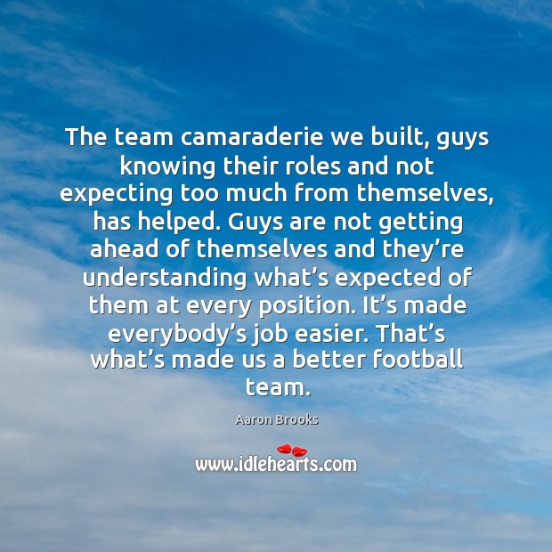 The team camaraderie we built, guys knowing their roles and not expecting too much from themselves Aaron Brooks Picture Quote