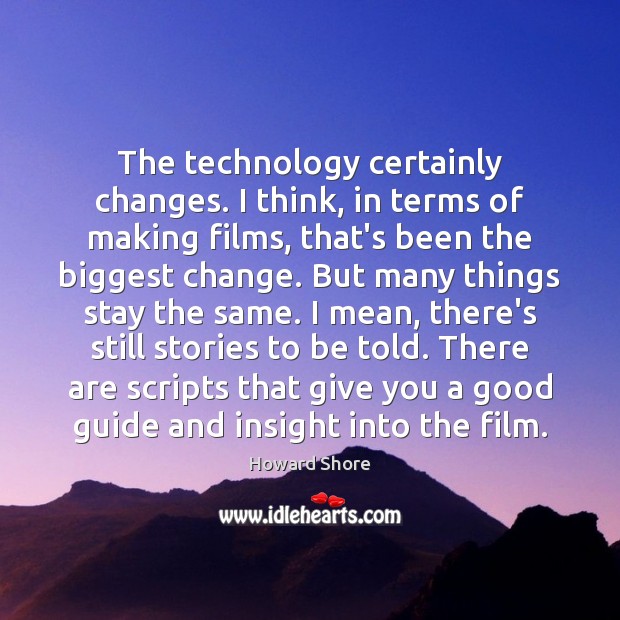 The technology certainly changes. I think, in terms of making films, that’s Howard Shore Picture Quote