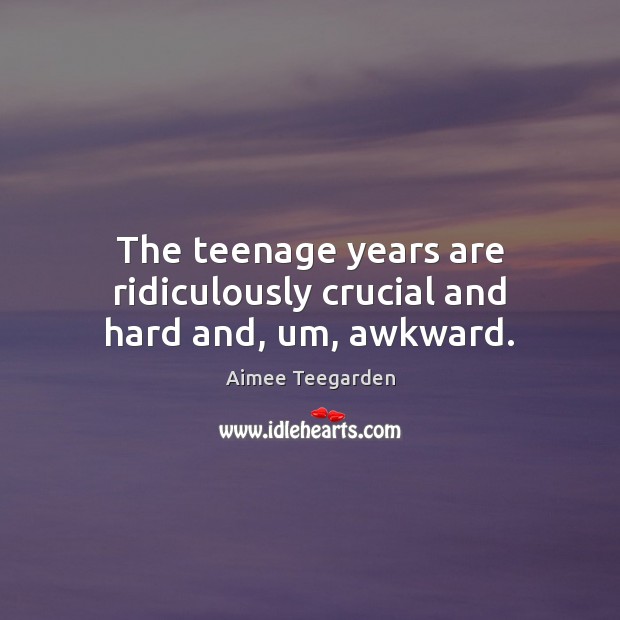 The teenage years are ridiculously crucial and hard and, um, awkward. Aimee Teegarden Picture Quote