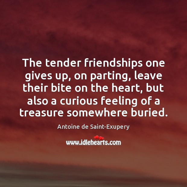 The tender friendships one gives up, on parting, leave their bite on Antoine de Saint-Exupery Picture Quote