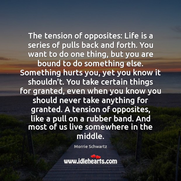 The tension of opposites: Life is a series of pulls back and Morrie Schwartz Picture Quote