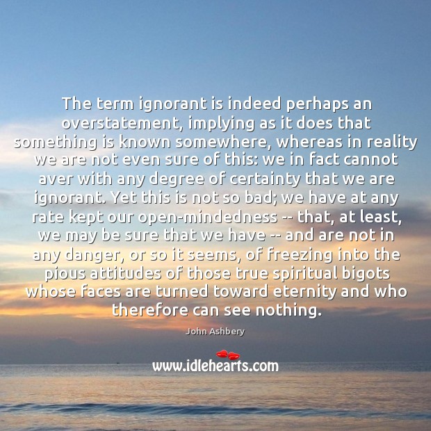 The term ignorant is indeed perhaps an overstatement, implying as it does John Ashbery Picture Quote