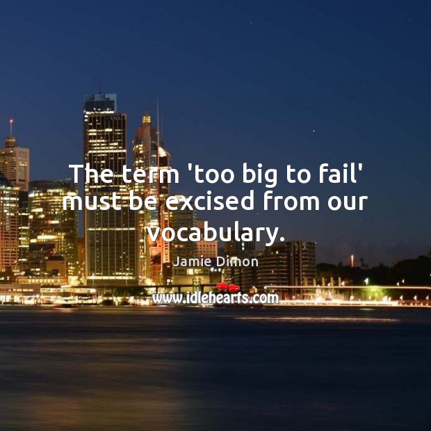 The term ‘too big to fail’ must be excised from our vocabulary. Jamie Dimon Picture Quote