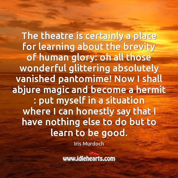 The theatre is certainly a place for learning about the brevity of Iris Murdoch Picture Quote