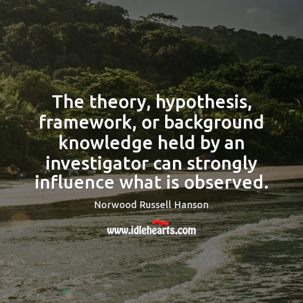 The theory, hypothesis, framework, or background knowledge held by an investigator can Norwood Russell Hanson Picture Quote