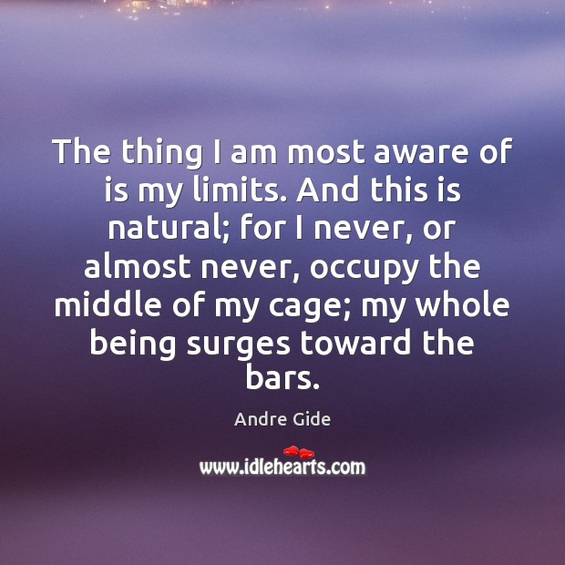 The thing I am most aware of is my limits. And this Andre Gide Picture Quote