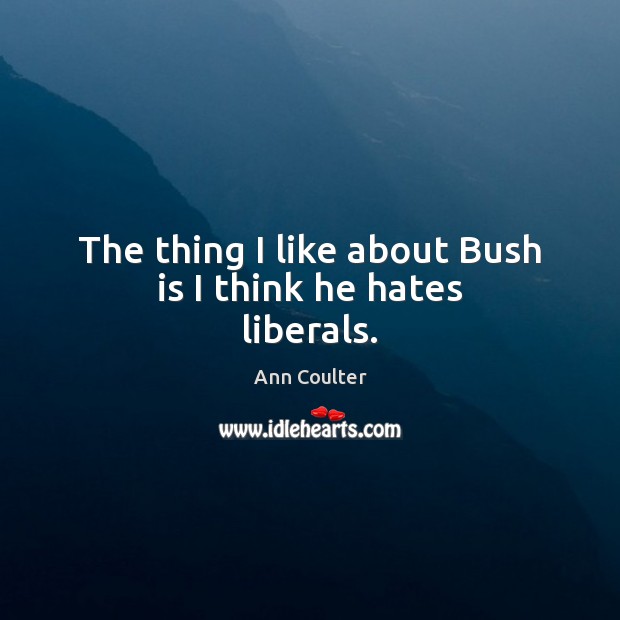 The thing I like about Bush is I think he hates liberals. Ann Coulter Picture Quote