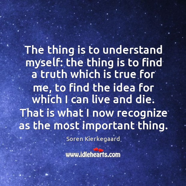 The thing is to understand myself: the thing is to find a Soren Kierkegaard Picture Quote