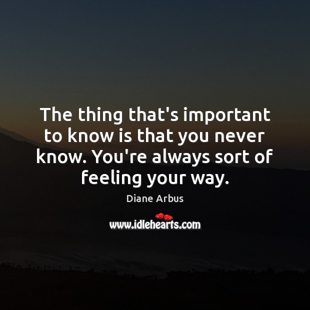 The thing that’s important to know is that you never know. You’re Diane Arbus Picture Quote