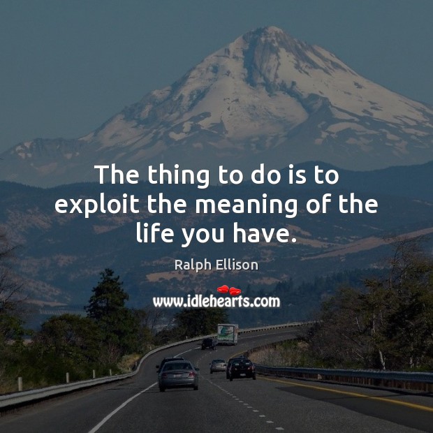 The thing to do is to exploit the meaning of the life you have. Ralph Ellison Picture Quote
