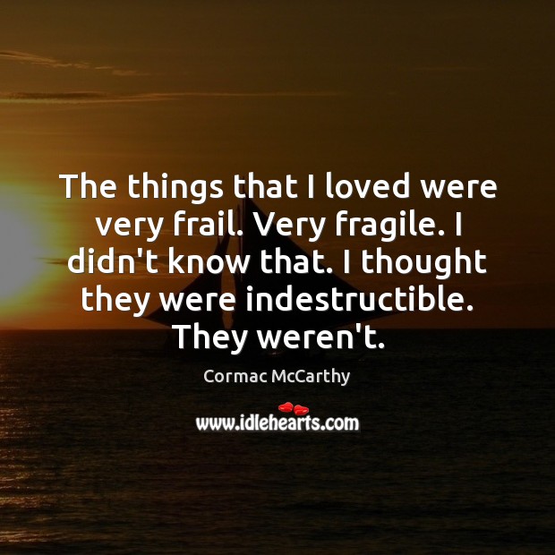 The things that I loved were very frail. Very fragile. I didn’t Cormac McCarthy Picture Quote