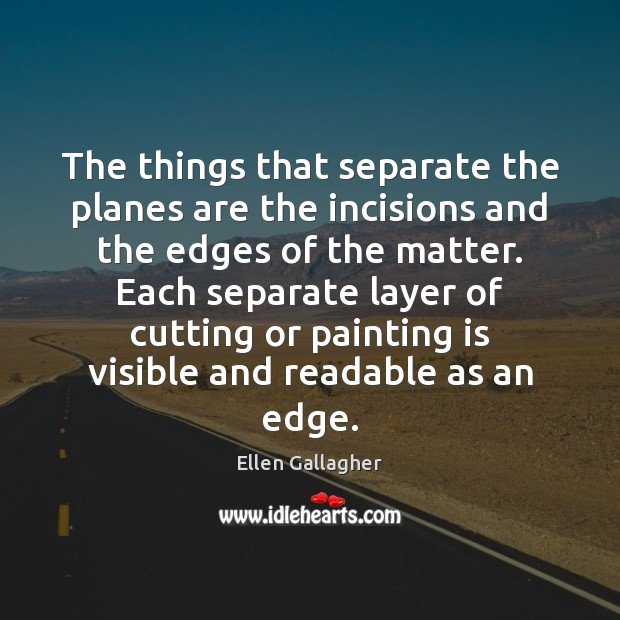 The things that separate the planes are the incisions and the edges Ellen Gallagher Picture Quote