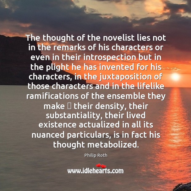 The thought of the novelist lies not in the remarks of his Image