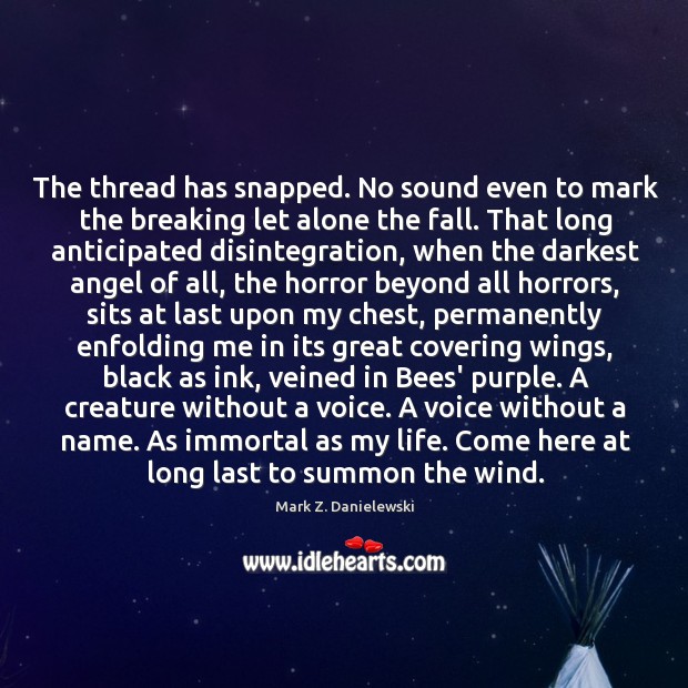 The thread has snapped. No sound even to mark the breaking let Mark Z. Danielewski Picture Quote