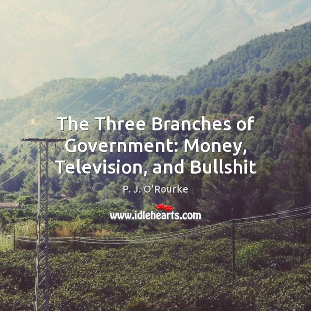 The Three Branches of Government: Money, Television, and Bullshit P. J. O’Rourke Picture Quote