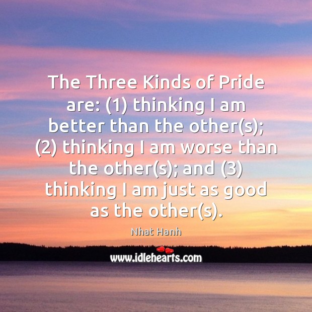The Three Kinds of Pride are: (1) thinking I am better than the Nhat Hanh Picture Quote