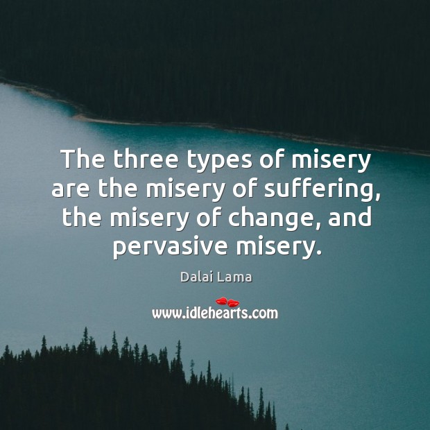 The three types of misery are the misery of suffering, the misery Dalai Lama Picture Quote