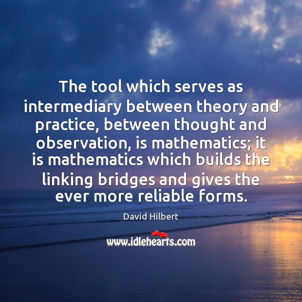 The tool which serves as intermediary between theory and practice, between thought David Hilbert Picture Quote