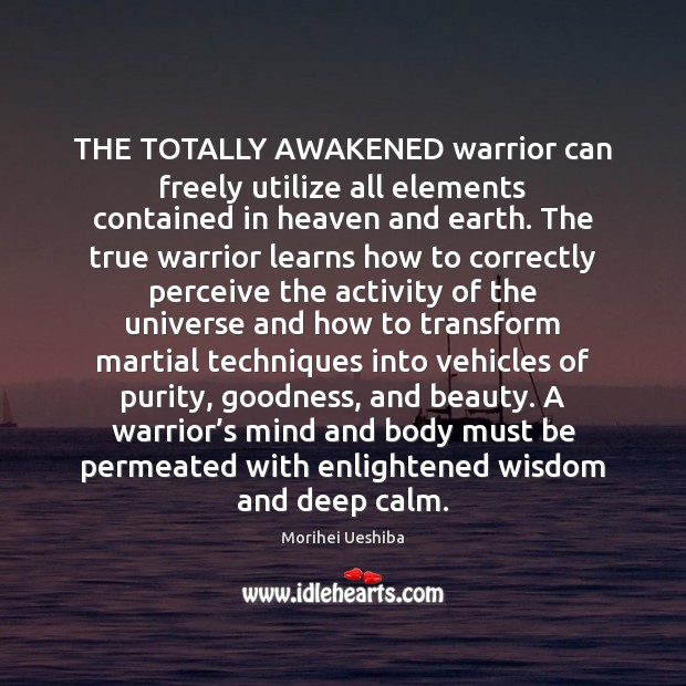 THE TOTALLY AWAKENED warrior can freely utilize all elements contained in heaven Morihei Ueshiba Picture Quote