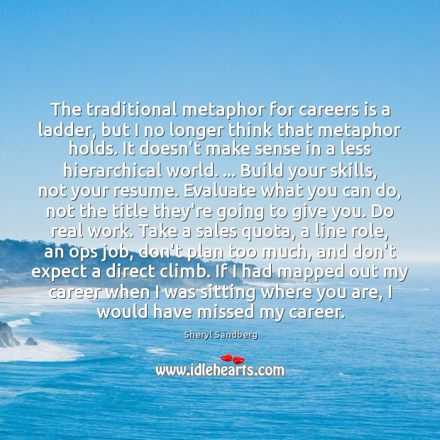The traditional metaphor for careers is a ladder, but I no longer Sheryl Sandberg Picture Quote