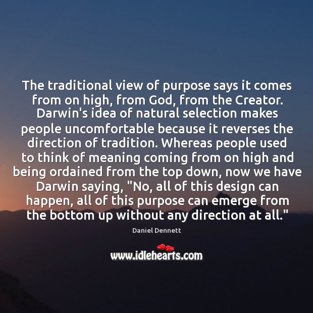 The traditional view of purpose says it comes from on high, from Image