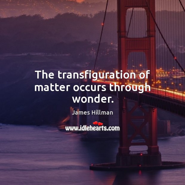 The transfiguration of matter occurs through wonder. James Hillman Picture Quote