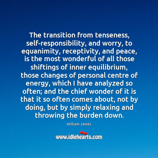 The transition from tenseness, self-responsibility, and worry, to equanimity, receptivity, and peace, Image