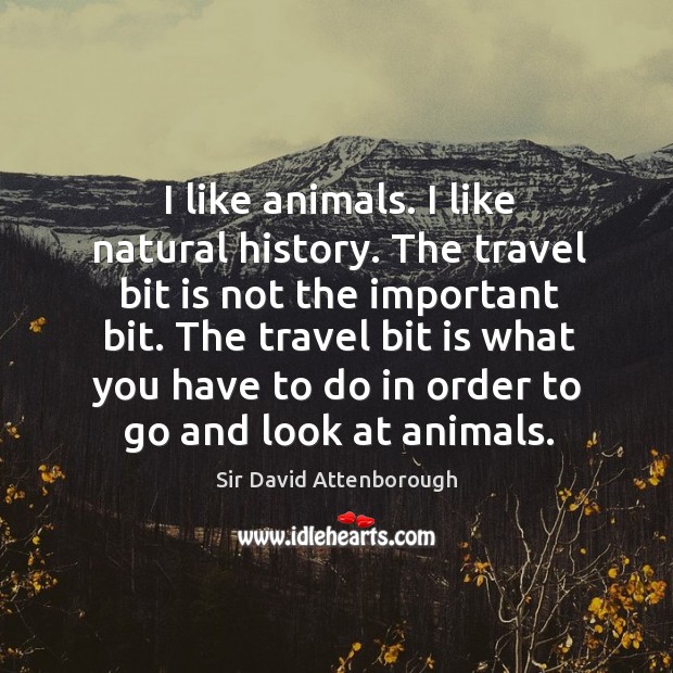 The travel bit is what you have to do in order to go and look at animals. Sir David Attenborough Picture Quote