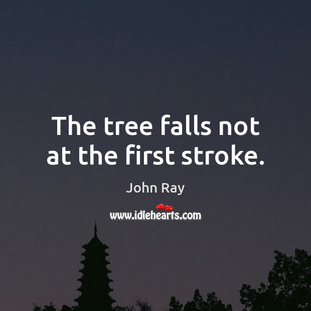 The tree falls not at the first stroke. John Ray Picture Quote