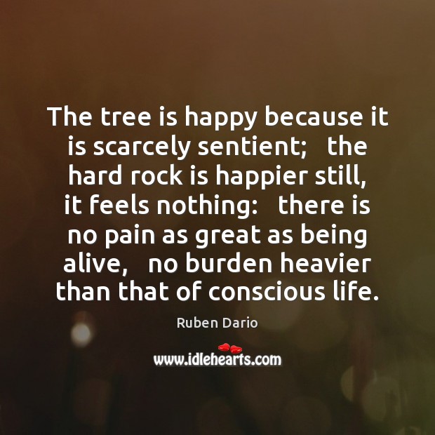 The tree is happy because it is scarcely sentient;   the hard rock 
