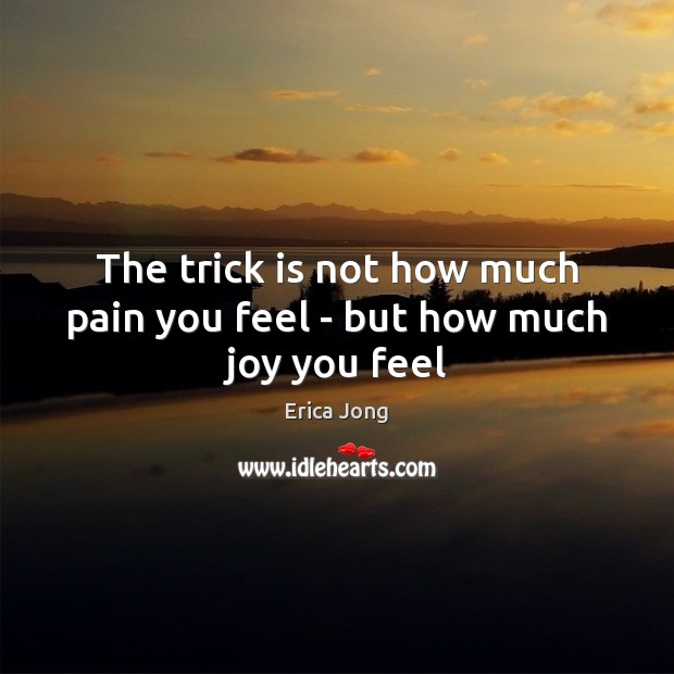 The trick is not how much pain you feel – but how much joy you feel Erica Jong Picture Quote