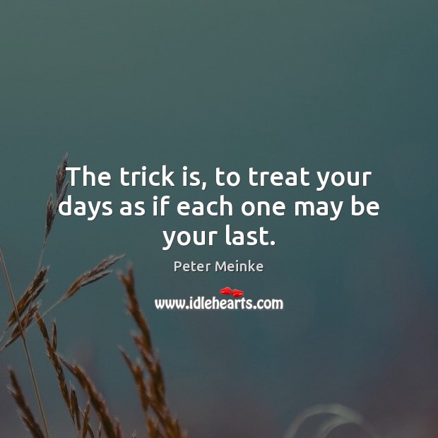 The trick is, to treat your days as if each one may be your last. Peter Meinke Picture Quote