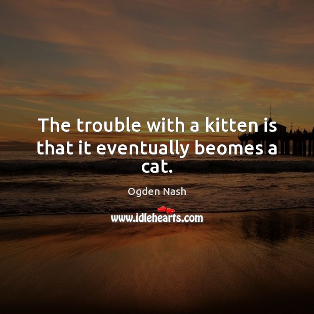 The trouble with a kitten is that it eventually beomes a cat. Ogden Nash Picture Quote