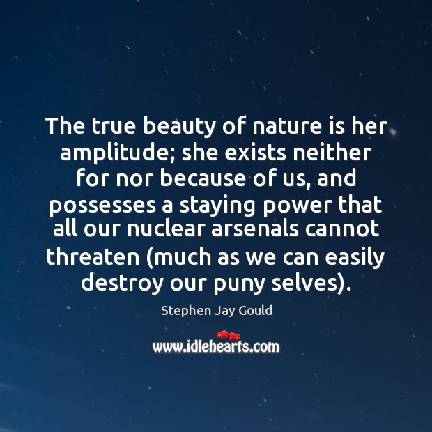 The true beauty of nature is her amplitude; she exists neither for Stephen Jay Gould Picture Quote