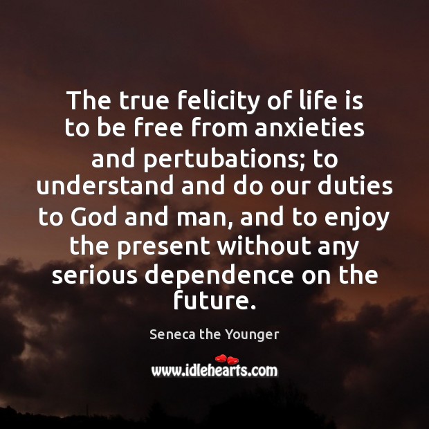 The true felicity of life is to be free from anxieties and 