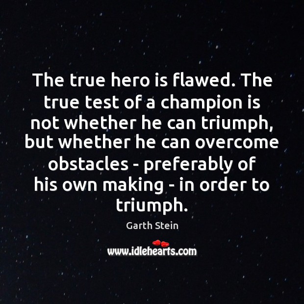 The true hero is flawed. The true test of a champion is Garth Stein Picture Quote