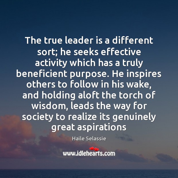 The true leader is a different sort; he seeks effective activity which Haile Selassie Picture Quote