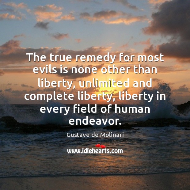 The true remedy for most evils is none other than liberty, unlimited Gustave de Molinari Picture Quote