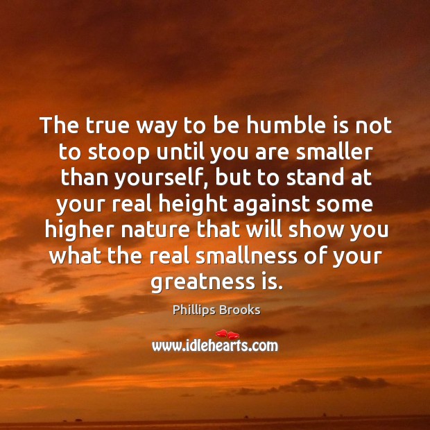 The true way to be humble is not to stoop until you are smaller than yourself Image