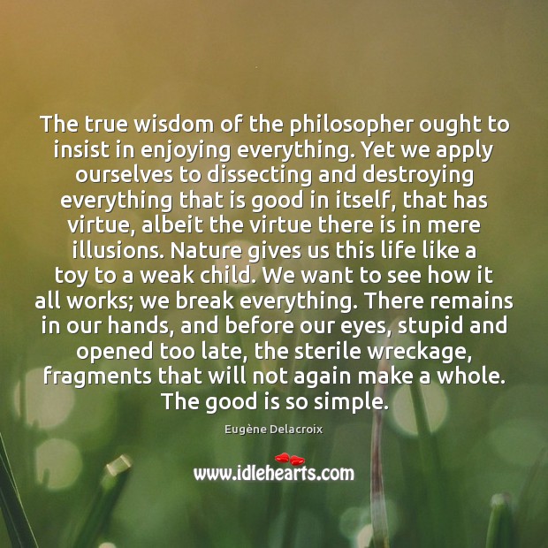 The true wisdom of the philosopher ought to insist in enjoying everything. Image