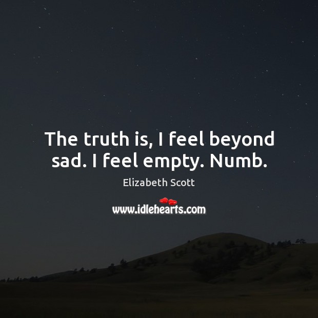 The truth is, I feel beyond sad. I feel empty. Numb. Elizabeth Scott Picture Quote