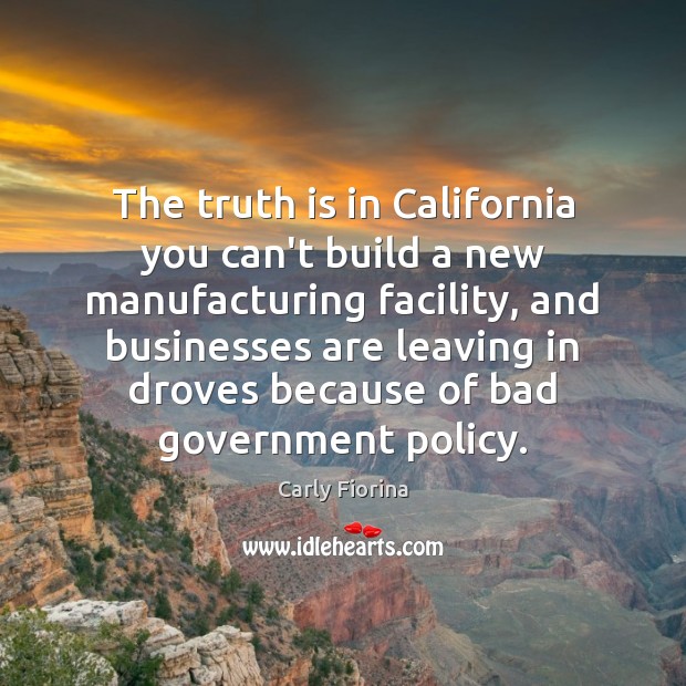 The truth is in California you can’t build a new manufacturing facility, Carly Fiorina Picture Quote
