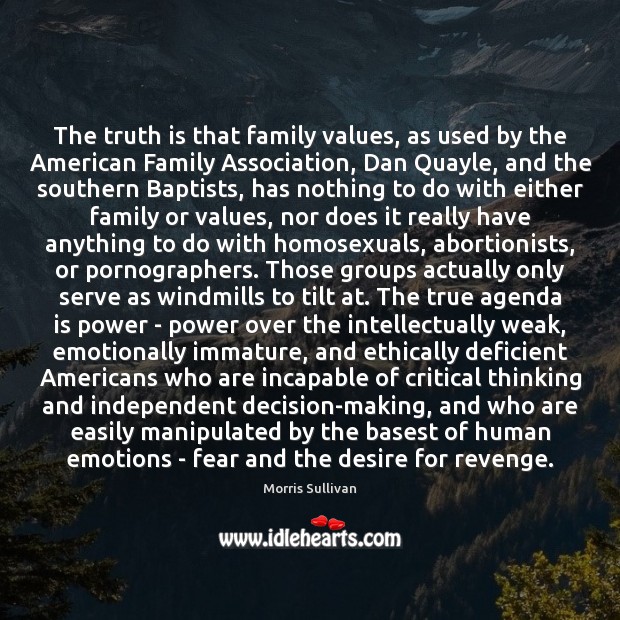 The truth is that family values, as used by the American Family 
